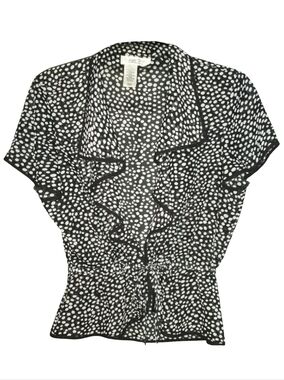 90s Polka Dot Black and White CC Loose Semi Sheer Blouse y2k Top Cinched Waist